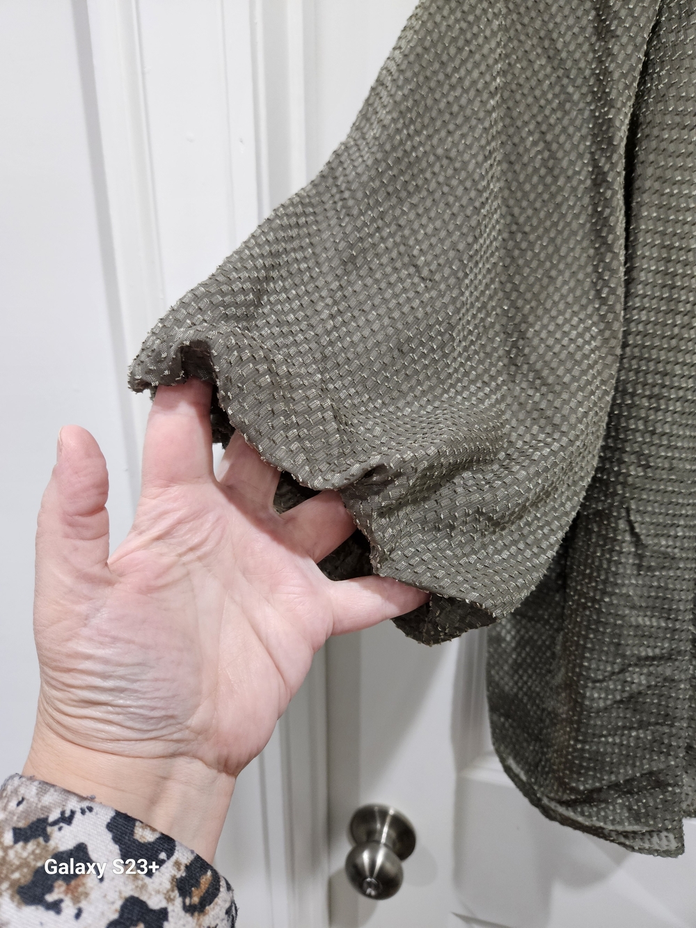 Calvin Klein Olive Textured Balloon Sleeve Blouse - Picture 3 of 6